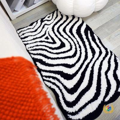 ?黑白条纹植绒簇绒家用地毯卫生间吸水速干防滑地垫脚垫卧室床边