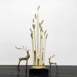 轻奢玄关黄水晶紫水晶麦穗纯铜装饰品客厅书房电视柜酒柜细长摆件