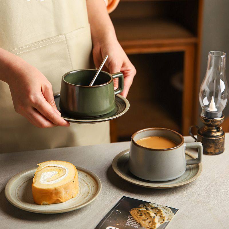 舍里日式复古咖啡杯碟套装创意粗陶拉花杯子家用马克金小,节庆用品/礼品,文化创意杯子,淘宝优惠券,粉丝福利购,淘宝优惠卷