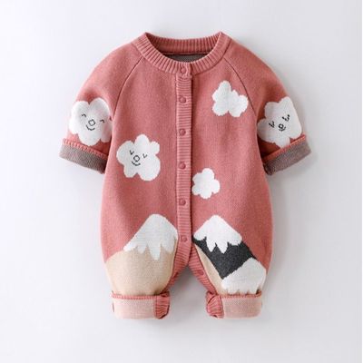 婴儿针织连体衣秋冬款衣服双层加厚宝宝打底衣服纯棉暗扣毛衣爬服