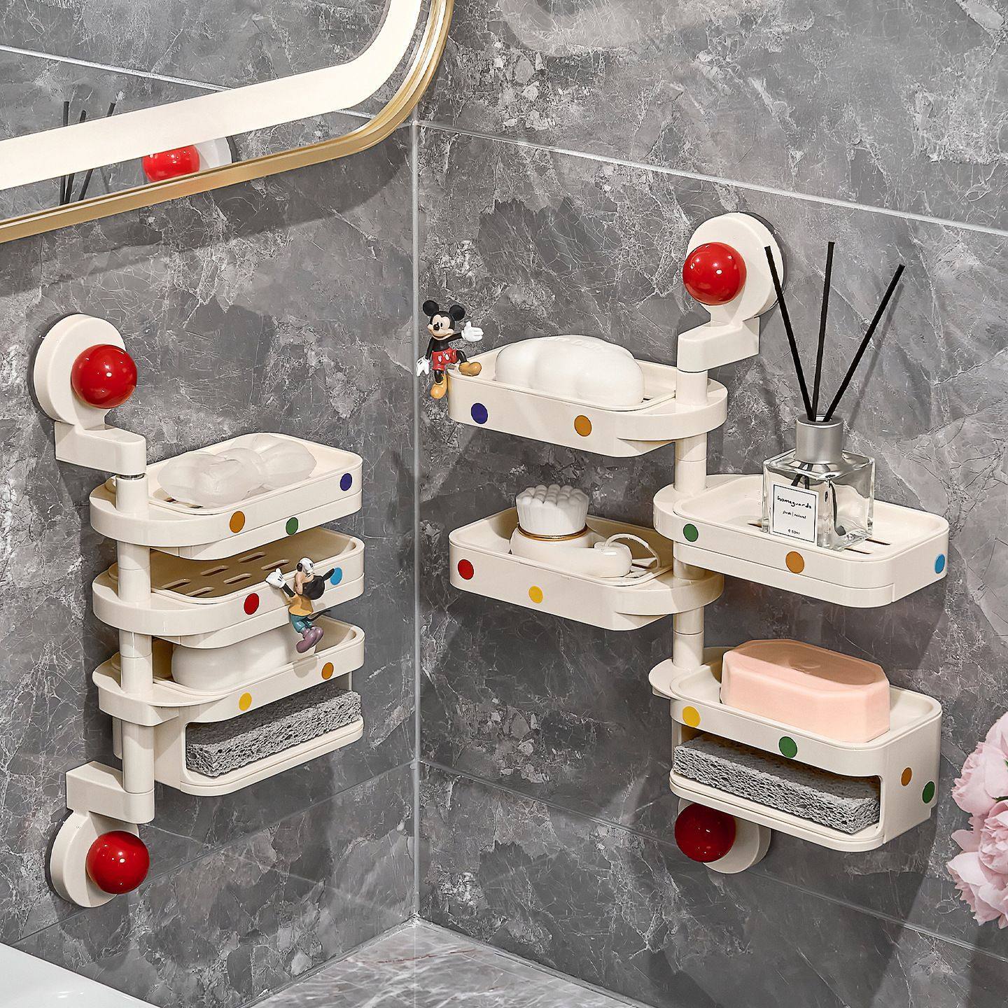 壁挂式卫生间免打孔香皂盒多层置物架置物架沥水新款旋转肥皂盒子