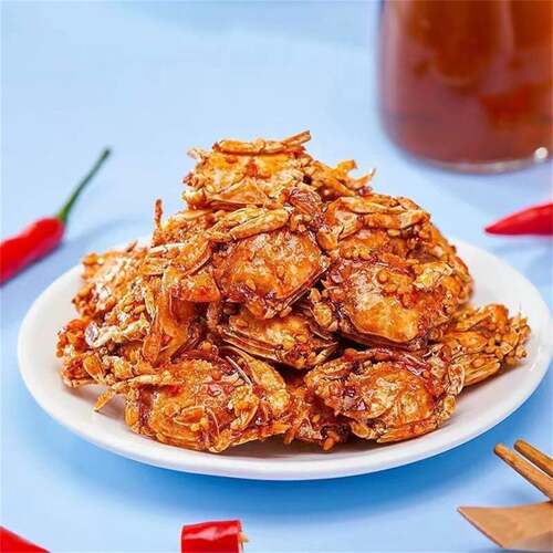即食香辣小螃蟹香酥油炸海蟹8090小零食甜辣小海蟹下酒菜麻辣罐装