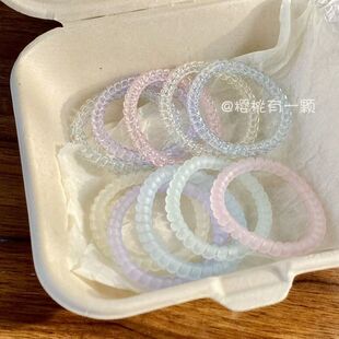 细款彩色电话线发圈少女磨砂扎头皮筋不伤发百搭耐用无痕头绳发饰