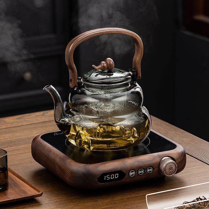 烧茶壶电热煮茶一体煮茶器新款北美胡桃木实木煮茶电陶炉超薄自动