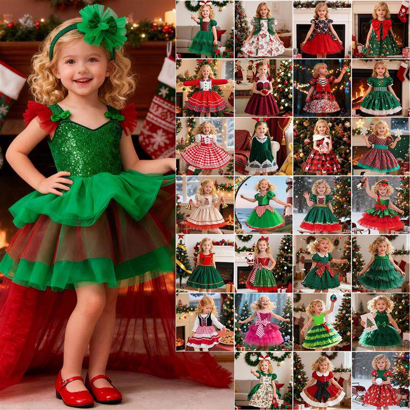 圣诞衣服儿童新年圣诞节日晚会派对礼服女童公主裙夏季宝宝演出服