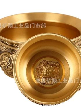 厂家黄铜狮头聚宝盆百福缸香炉摆件铜器金属工艺品内有金蟾
