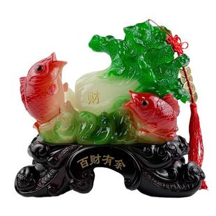 树脂厂家百财有余鲤鱼白菜摆件中式 饰 招财客厅办公桌背景玄关装