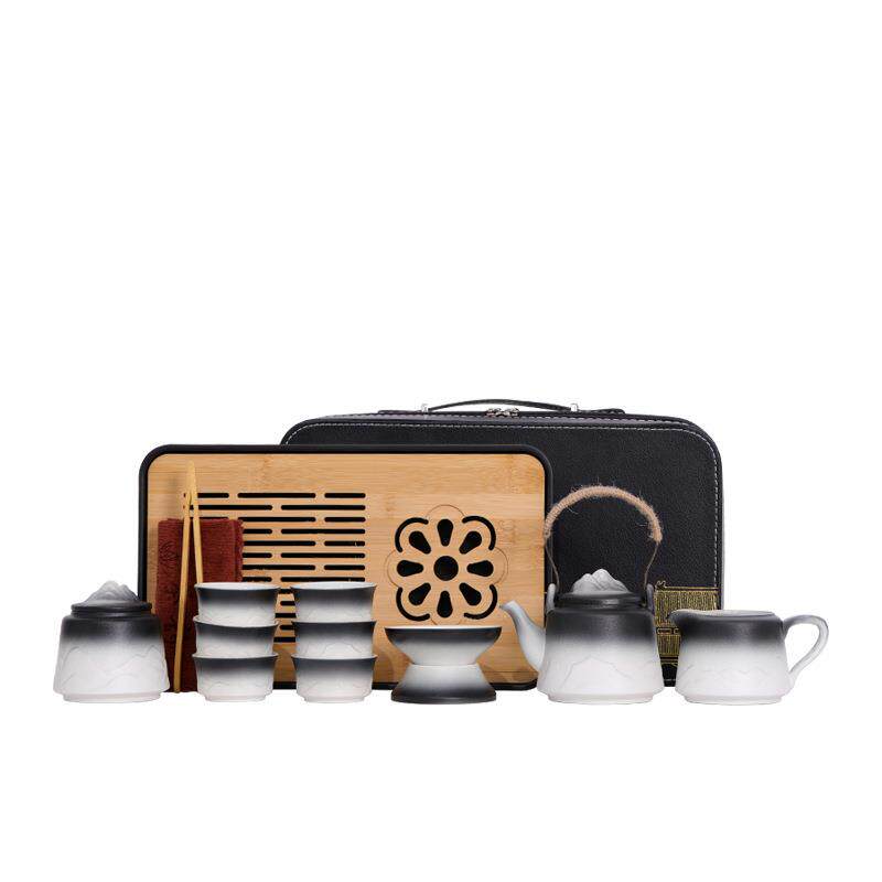 车载旅行茶具套装家用简约泡茶壶陶瓷茶杯户外露营茶盘便携式套装