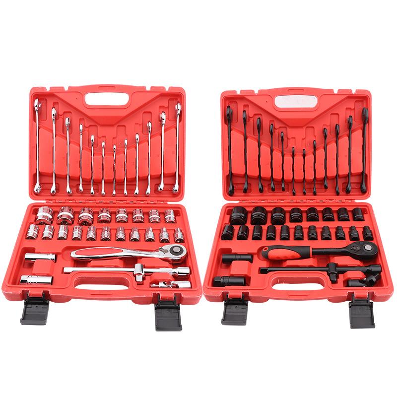 品牌37件套筒镜面红带气动两用扳手大飞套筒组合套装手动工具