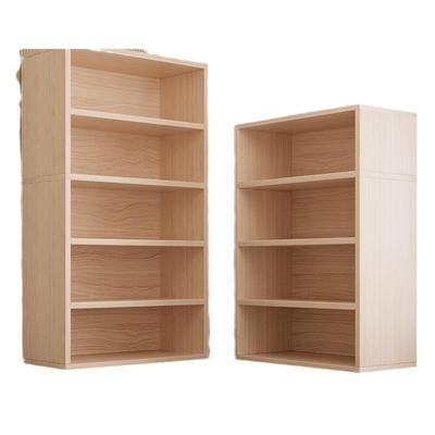 书架小型置物架落地多层收纳架小柜子储物柜靠墙一体实木色矮书柜