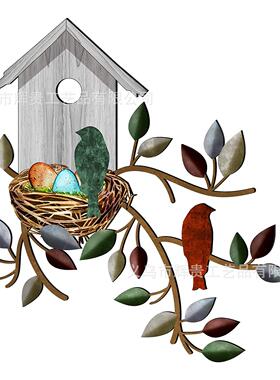鸟类墙壁装饰金属树与鸟舍墙壁艺术悬挂户外墙壁艺术墙艺客厅