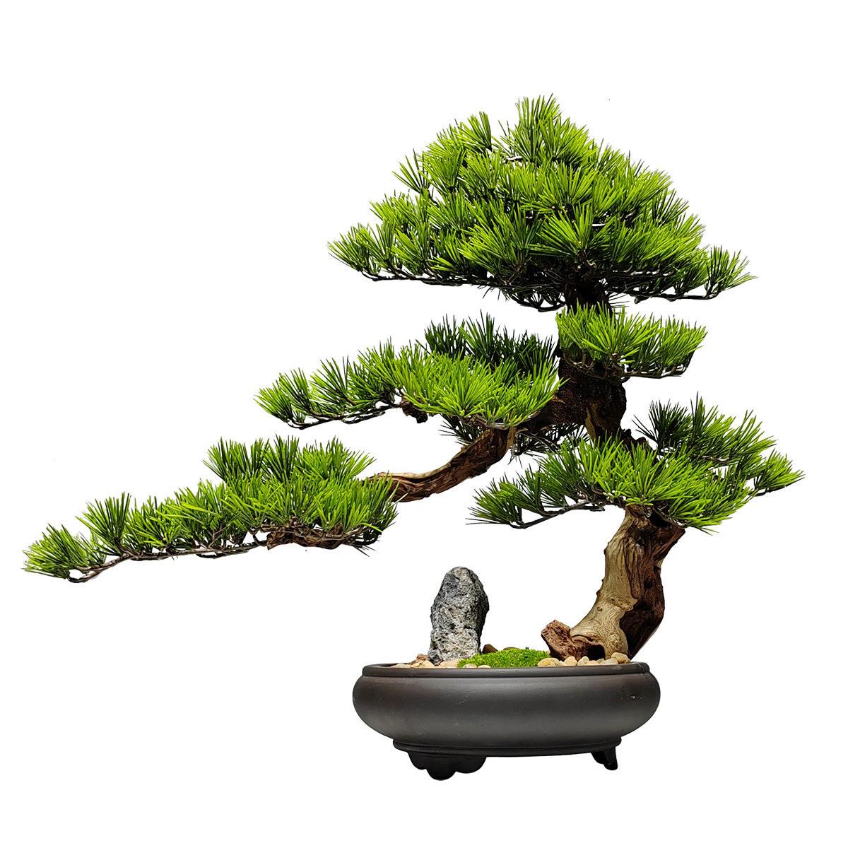 崖柏盆景仿真迎客松绿植假山盆景摆件造景酒店装饰仿真树玄关景观