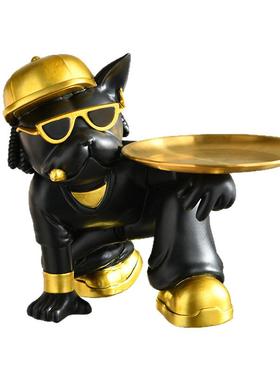 斗牛犬钥匙收纳托盘狗摆件客厅玄关壁柜茶几树脂工艺品家居装饰品