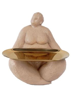 瑜伽胖女人托盘雕塑首饰收纳家居玄关客厅房间桌面摆件