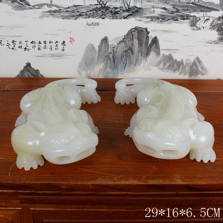 貔貅摆件阿富汗玉白玉貔貅一对摆件玉石客厅酒柜貔貅摆件