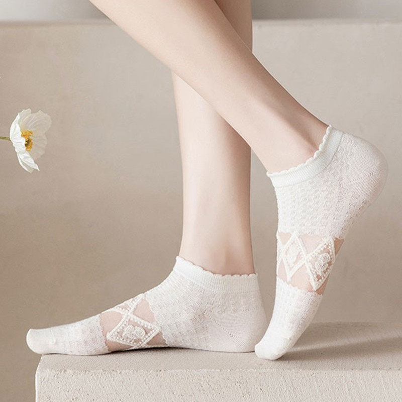 白色袜子女ins潮流短袜春夏季薄款透气浅口莫代尔卡丝防滑不掉跟.