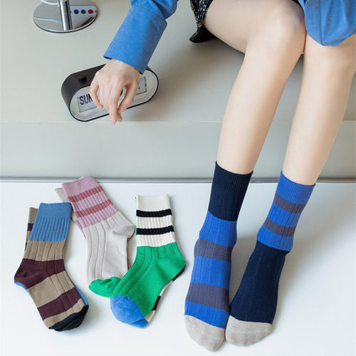 网红个性条纹AB款中筒