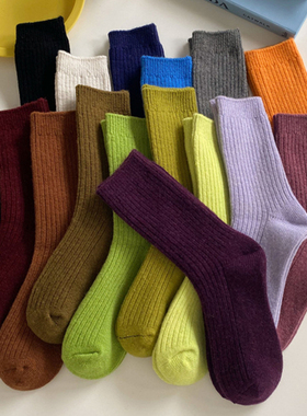 秋冬季加厚保暖彩色羊毛绒弹力中筒袜子ins风韩式潮流外穿堆堆袜