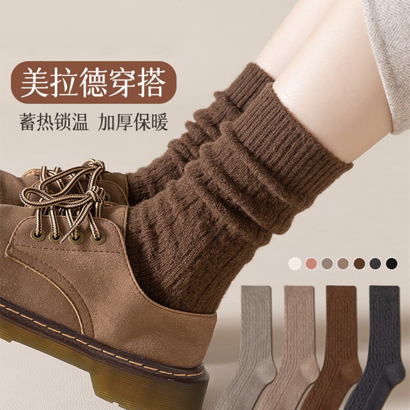 秋冬季美拉德风加绒加厚保暖堆堆袜子ins复古风韩式潮流外穿袜子