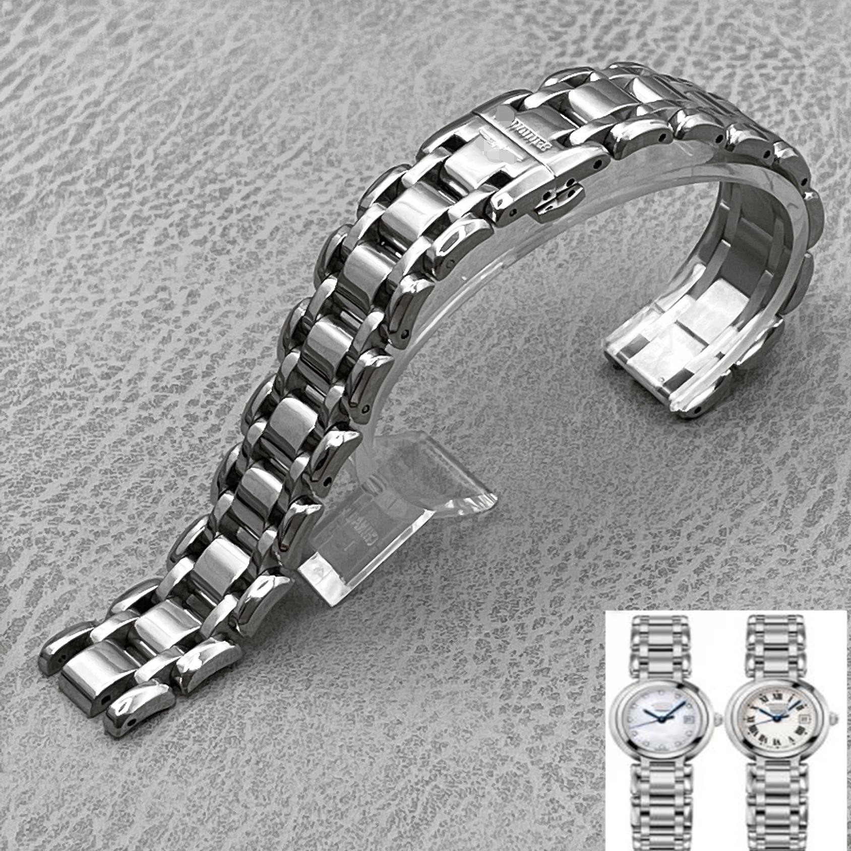 梦诗纯适配浪琴心月手表钢带l8系列不锈钢男女蝴蝶扣配件1620mm