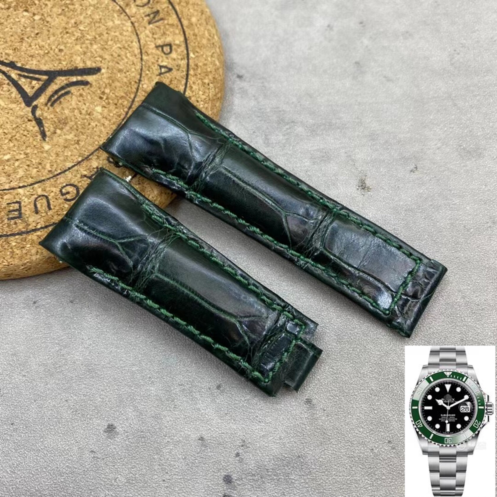 梦诗纯适配潜航者鳄鱼皮表带Rolex劳力士迪通拿绿水鬼手表带20mm