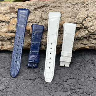 梦诗纯适配FM法穆兰V45蓝色游艇鳄鱼皮真皮表带V45V32防水20 28mm