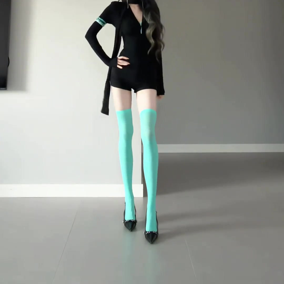 薄荷绿高腰连裤袜女士美腿超轻薄不勾丝长筒丝袜出片神器四季通用