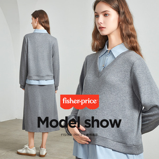 孕妇半身裙假两件套装 费雪孕妇套装 衬衣秋季 早秋孕妇上衣长袖 新款