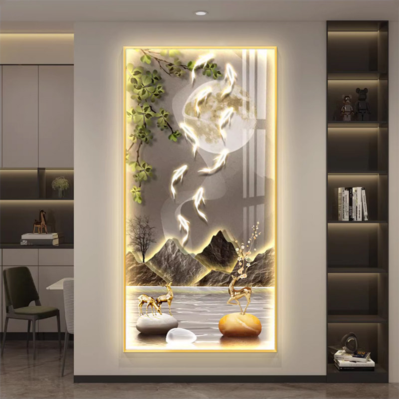 轻奢LED灯入户玄关装饰画现代简约发光画走廊过道大气壁画高端画