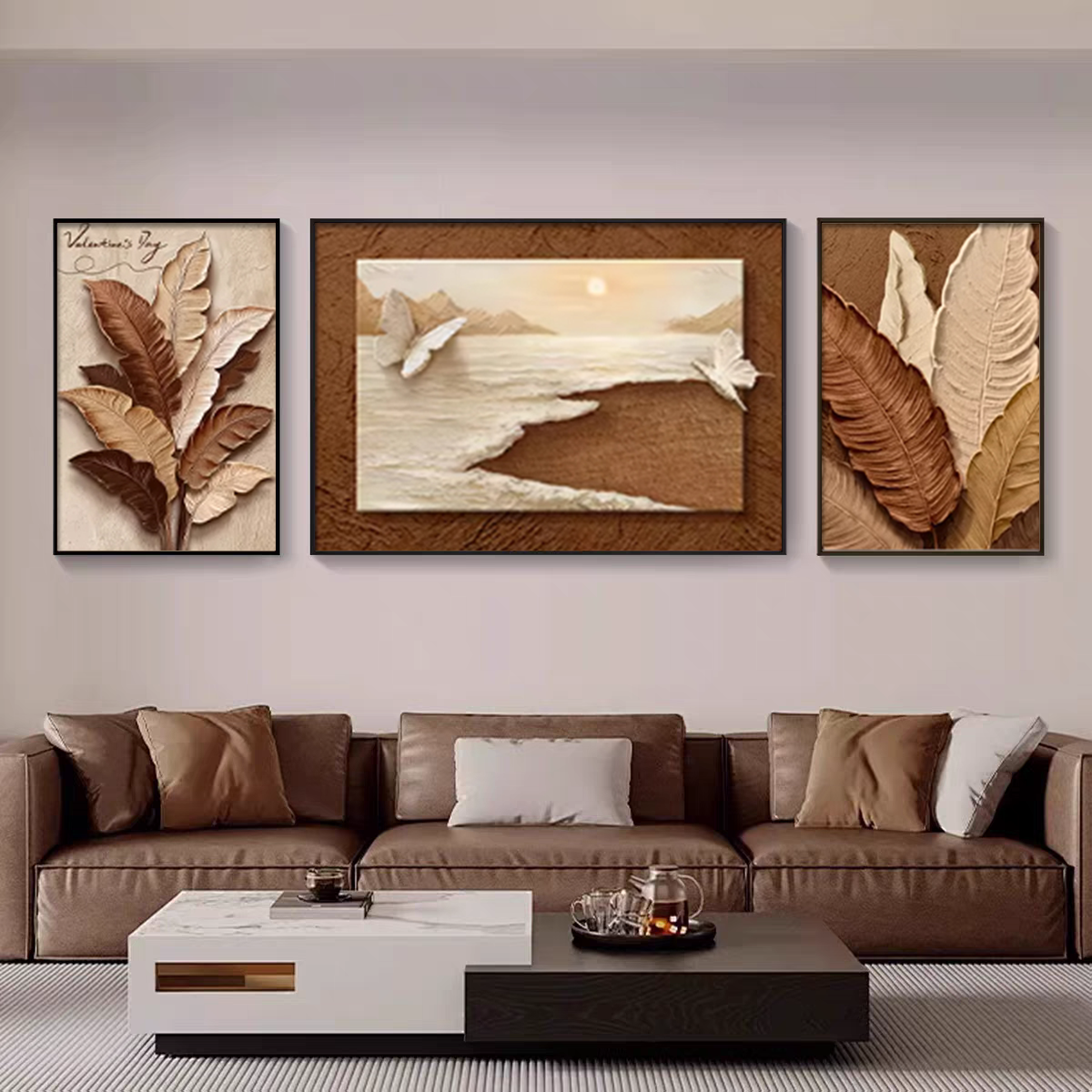 中古风家大业大2026新款客厅三联画沙发背景墙挂画高级感艺术壁画