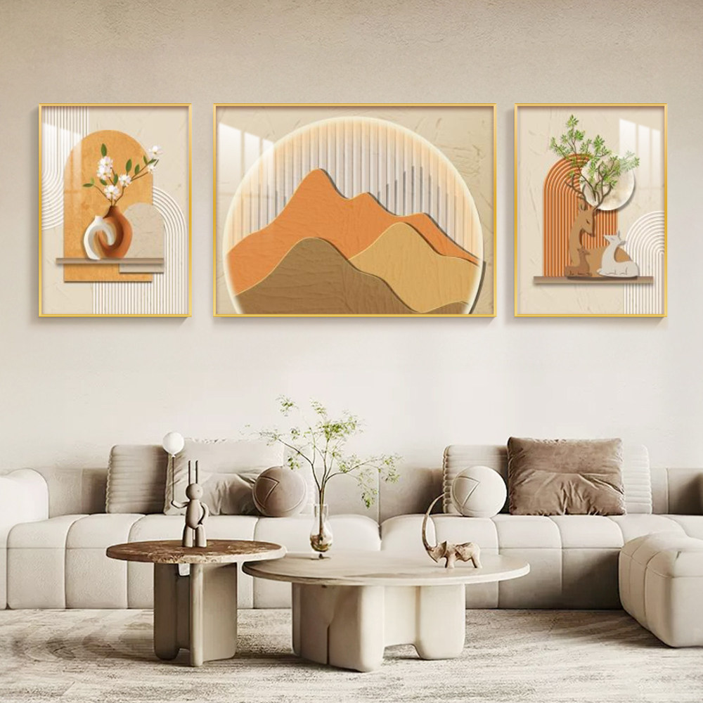 现在客厅装饰画沙发背景挂画奶油图片