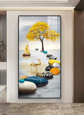 入户玄关装饰画现代简约轻奢高级感石来运转晶瓷画过道背景墙挂画
