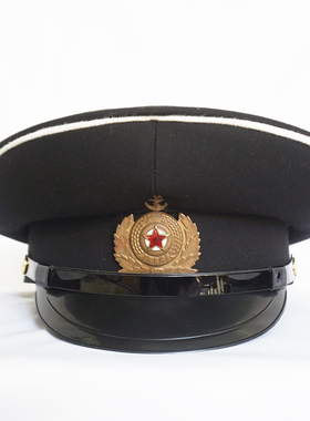 DPRK朝鲜特色80年代风格海军干部黑色帽顶大檐帽