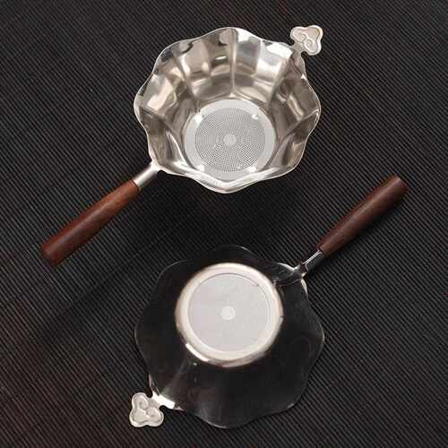 茶道304加厚不锈钢茶具木把茶隔