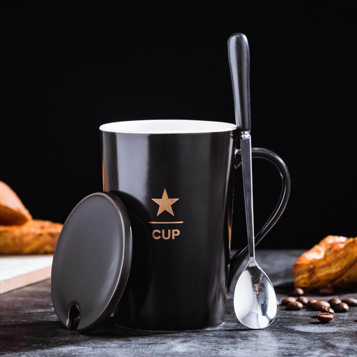 陶瓷杯  咖啡杯 广告杯子水杯带盖勺子礼盒装 印制马克杯LOGO礼品