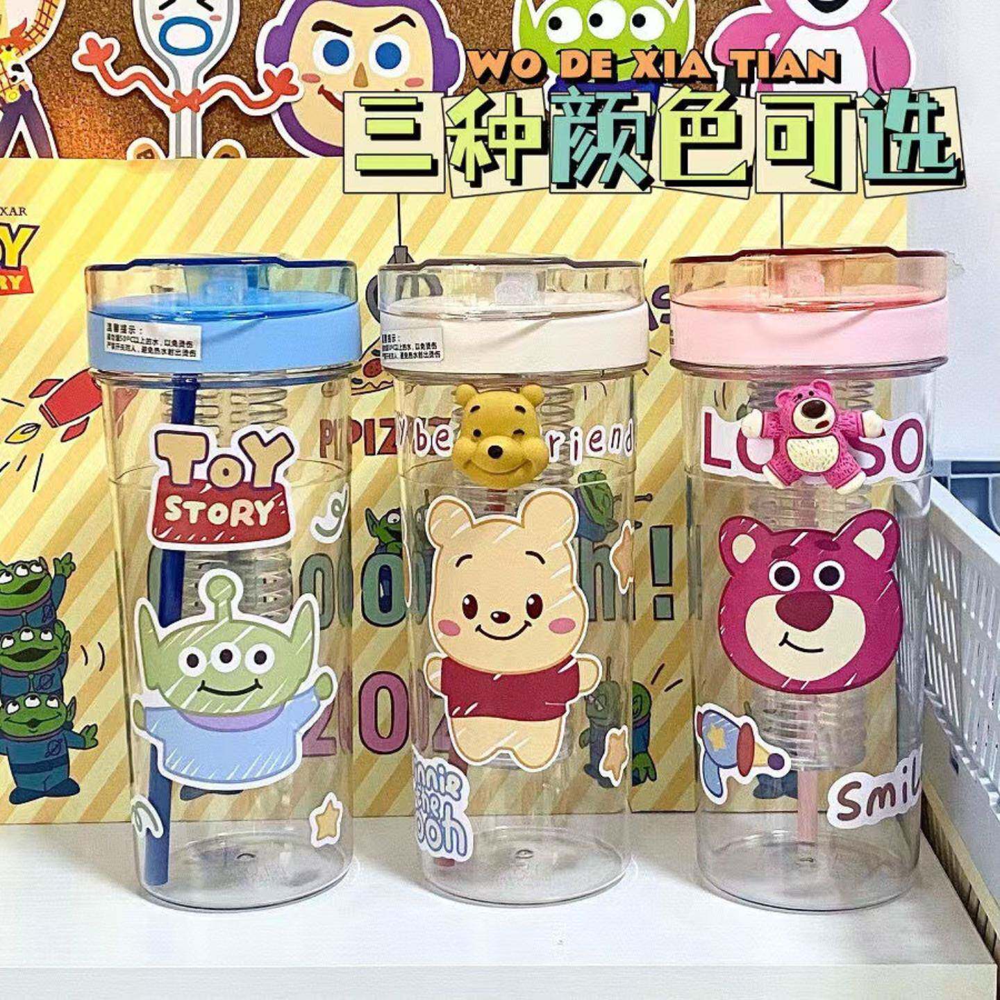透明杯子随手杯学生办公室大容量带盖草莓熊水杯高颜值女吸管