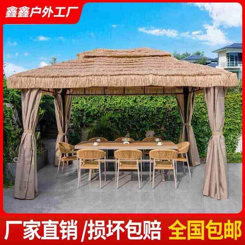 广东韶关户外亭庭区院农家凉乐仿茅草亭子屋稻草棚景农庄真毛草亭