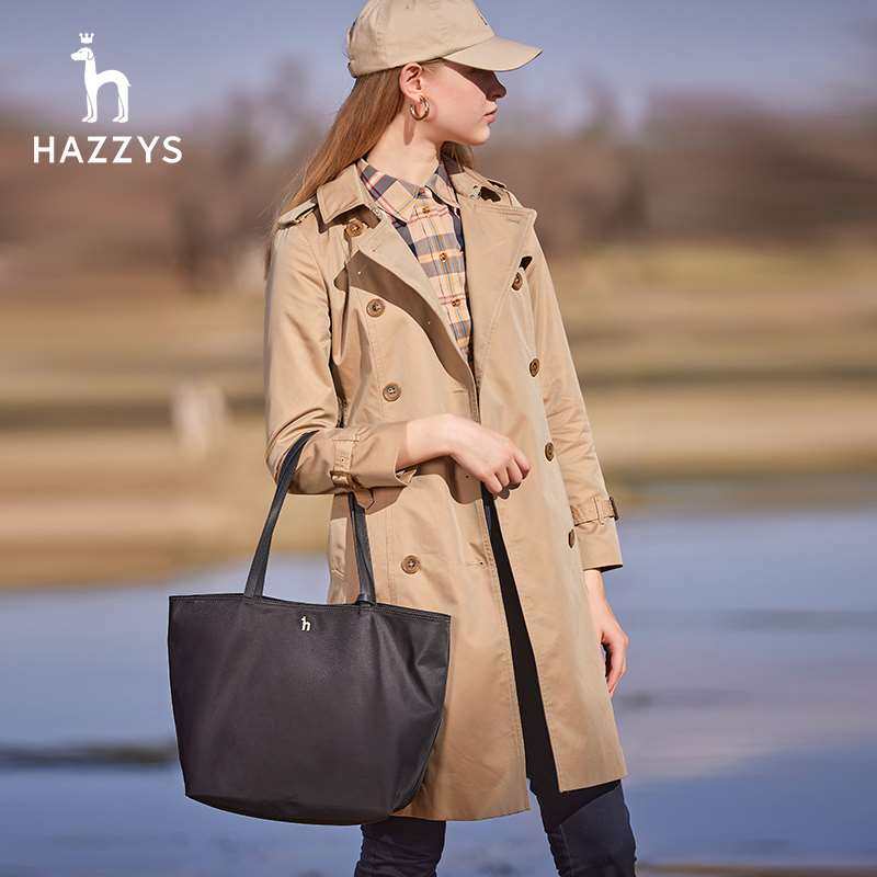 hazzys哈吉斯黑色女士手提包潮流休闲设计感包包大容量托特包女