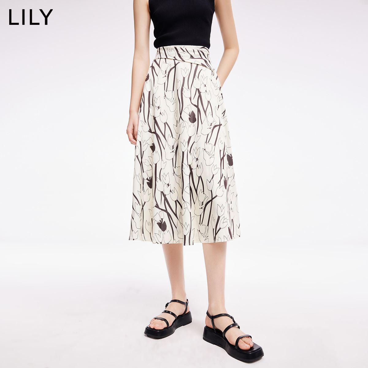 【商场同款】LILY2022夏新款女装优雅气质温柔显瘦A字高腰半身裙 女装/女士精品 半身裙 原图主图