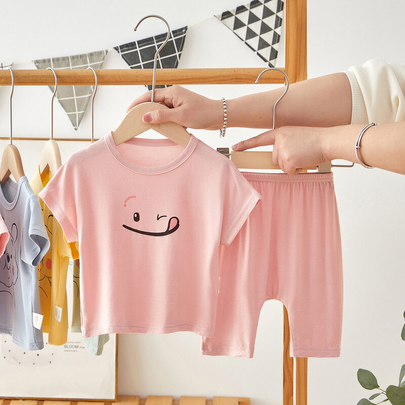 婴儿莫代尔睡衣夏季儿童短袖短裤套装薄款家居服女童宝宝空调服潮