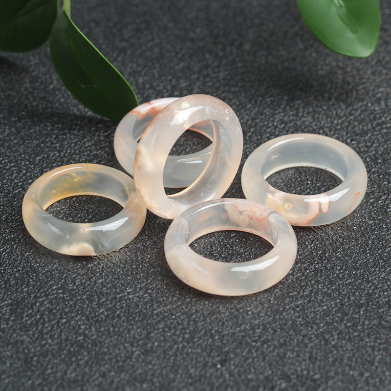海洋玉髓戒圈指环天然玛瑙草花对戒简约男女款扳指尾戒跑环饰品