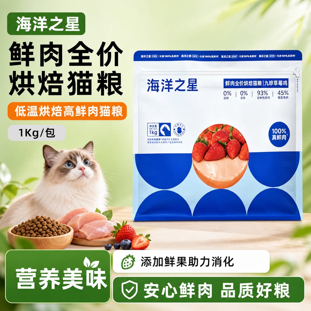 海洋之星低温烘焙猫粮九珍草莓鸡图片