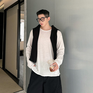 25SS原创设计百搭松弛微透雪花机理毛边针织长袖T恤T0730  P65图片