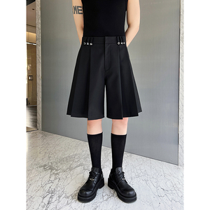 夏款设计师立体大百褶字母装饰五分西装裤两色男女 K0606 P80图片