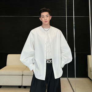 2024ss设计师气质百搭廓形无领灯笼袖衬衫两色男女C1038 P80图片