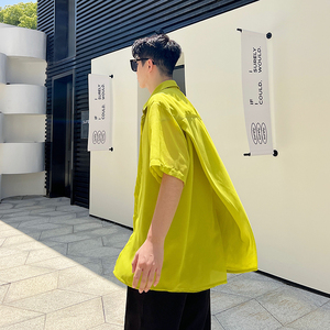 夏款后背开叉设计双层面料解构拼接飘逸短袖衬衫 C0601 P90图片