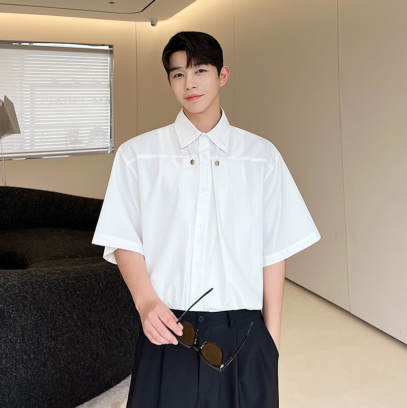 2024夏款设计师解构个性b休闲短袖衬衫黑白两色C0464P65,男装衬衫,电商C219