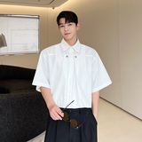 2024夏款设计师解构个性b休闲短袖衬衫黑白两色C0464P65，男装衬衫，电商C219