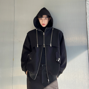秋冬款原裝設(shè)計師解構(gòu)拉鏈兩件套連帽絎棉夾克外套男女W0531 P170圖片