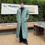2024冬季秀款个性超长菱形格连帽抽绳加厚棉衣两色W0346P195，男装棉衣，电商C219